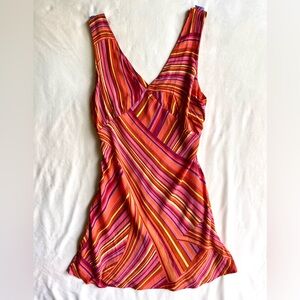 Wild Fable Pink, Orange & Red Striped V-Neck Dress